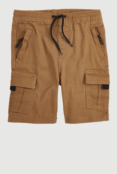 Little Boys Twill Drawstring Cargo Shorts, Brown,