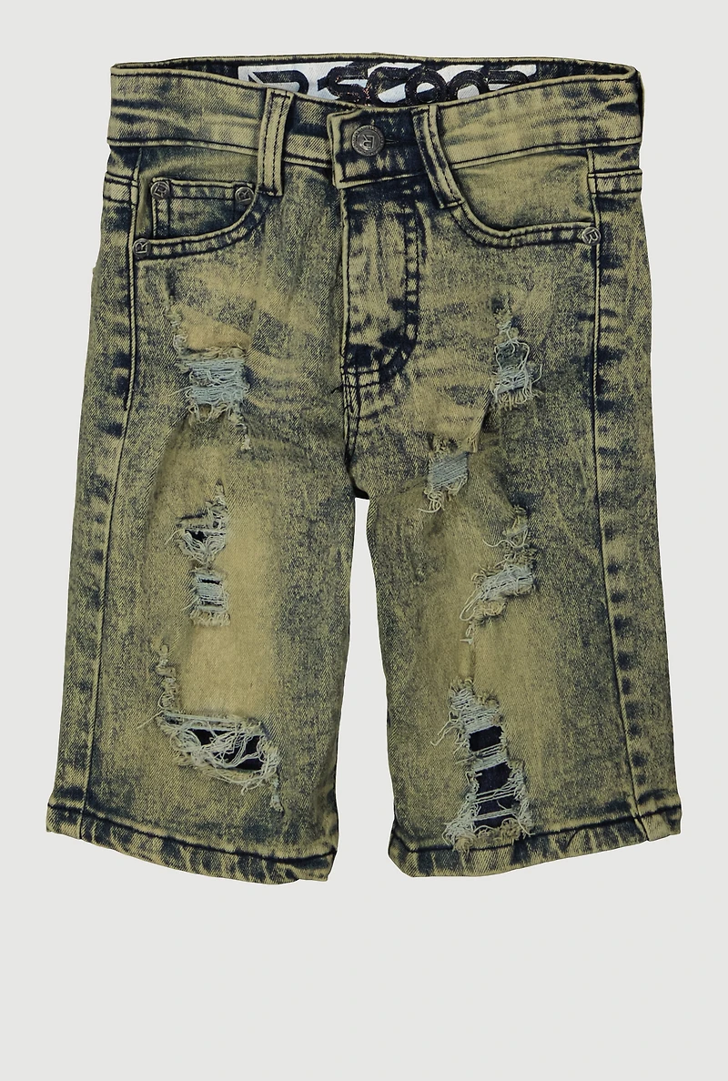 Little Boys Patch and Repair Acid Wash Denim Shorts, Blue, Size 5