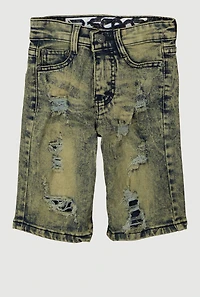 Little Boys Patch and Repair Acid Wash Denim Shorts, Blue, Size 5