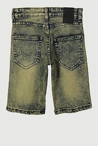 Little Boys Patch and Repair Acid Wash Denim Shorts, Blue,
