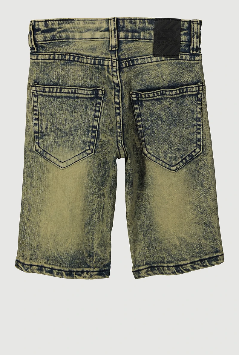 Little Boys Patch and Repair Acid Wash Denim Shorts