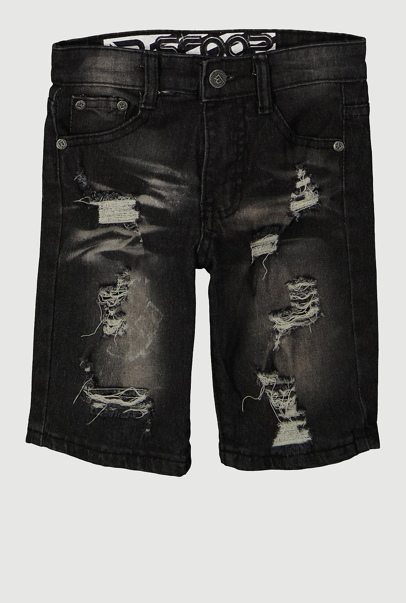 Little Boys Patch and Repair Denim Shorts, Black, Size 6