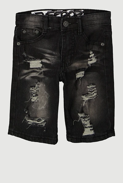 Little Boys Patch and Repair Denim Shorts, Black, Size 6