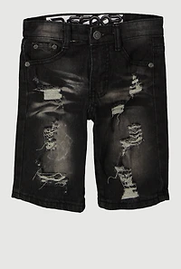 Little Boys Patch and Repair Denim Shorts, Black, Size 6
