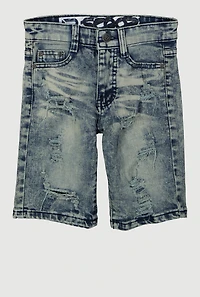 Little Boys Mineral Wash Patch and Repair Denim Shorts