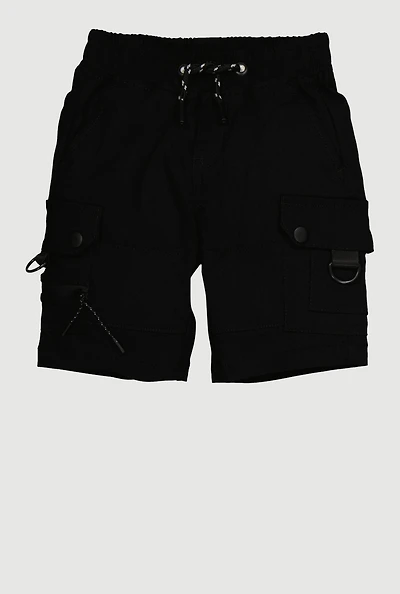 Little Boys Drawstring Cargo Shorts, Black, Size 6
