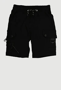 Little Boys Drawstring Cargo Shorts, Black, Size 6