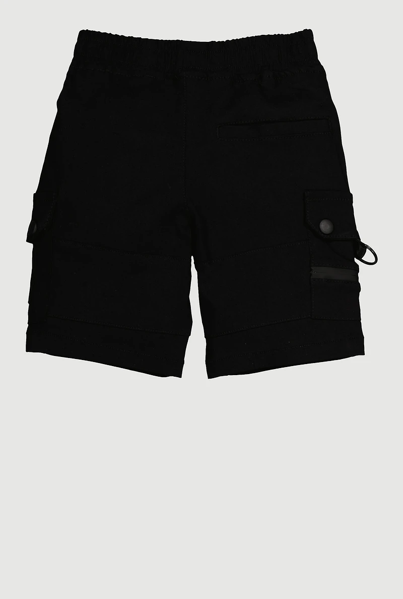 Little Boys Drawstring Cargo Shorts, Black, Size 6