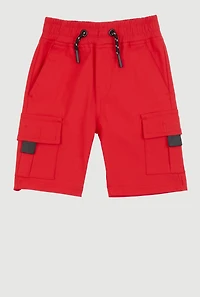 Little Boys Drawstring Waist Cargo Pocket Shorts, Red, Size 7