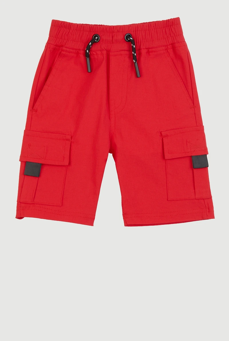 Little Boys Drawstring Waist Cargo Pocket Shorts, Red, Size 6