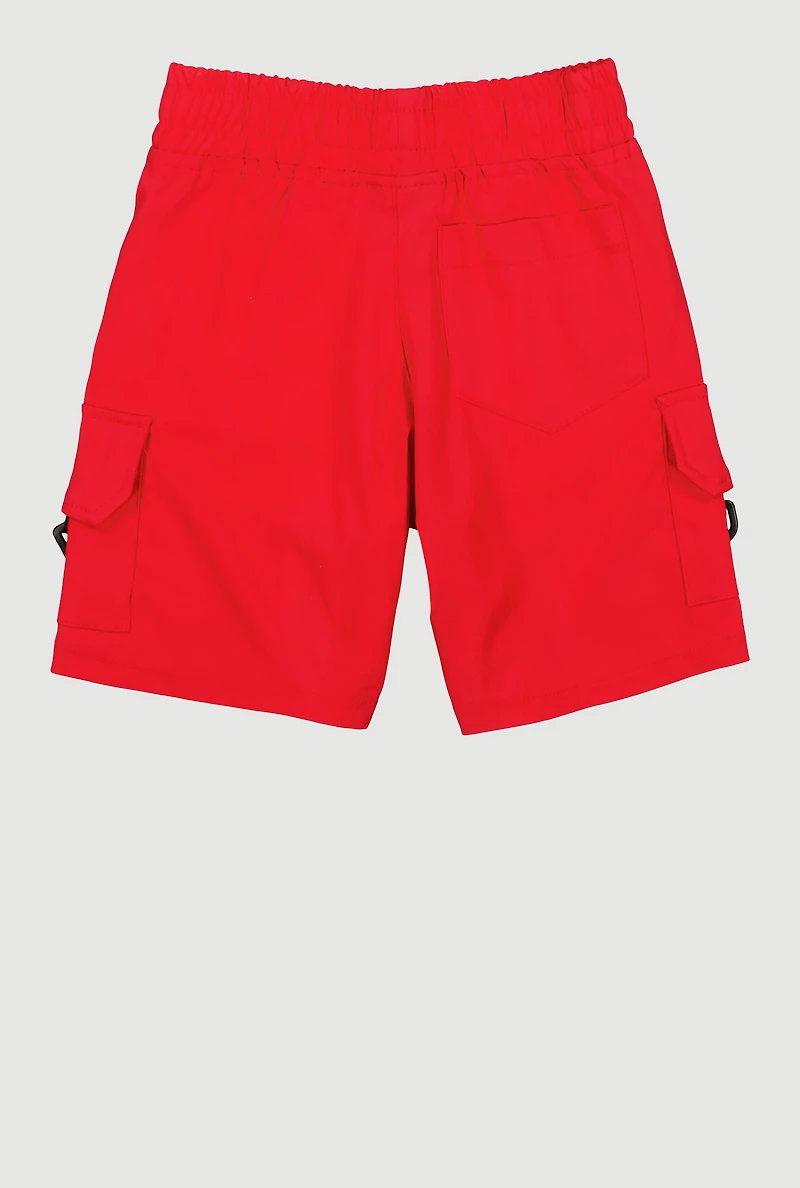 Little Boys Drawstring Twill Cargo Shorts, Red, Size 7