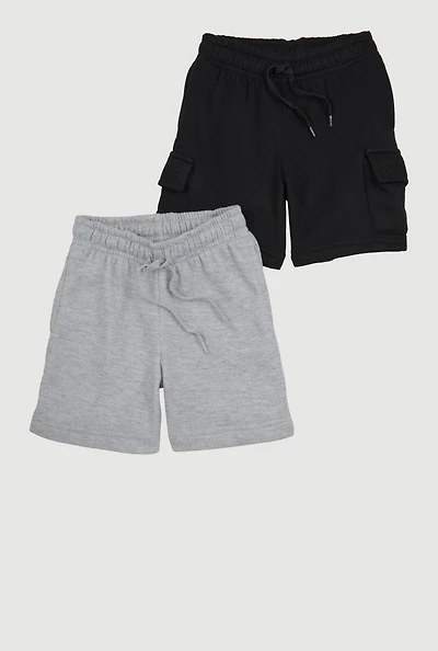 Little Boys Drawstring Waist Cargo Shorts 2 Pack