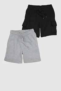 Little Boys Drawstring Waist Cargo Shorts 2 Pack