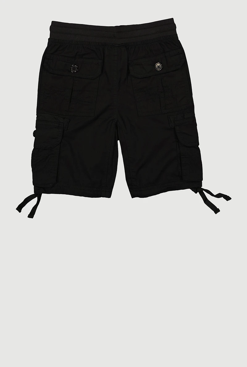 Little Boys Tie Hem Cargo Shorts, Black, Size 6