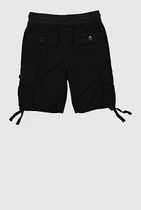 Little Boys Tie Hem Cargo Shorts, Black, Size 6