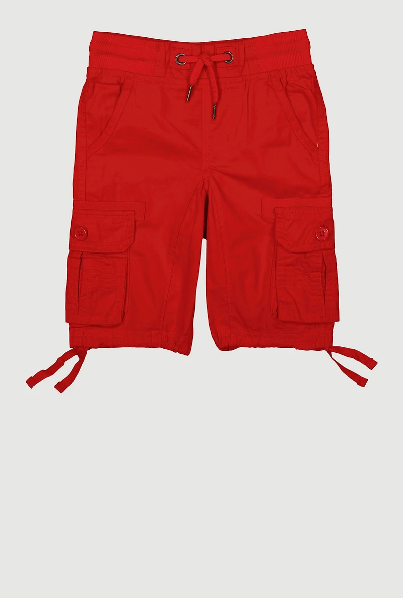 Little Boys Tie Hem Drawstring Cargo Shorts, Red, Size 6