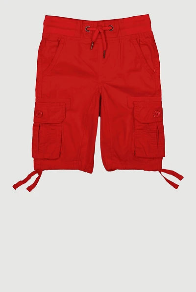 Little Boys Tie Hem Drawstring Cargo Shorts, Red, Size 6