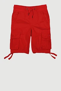 Little Boys Tie Hem Drawstring Cargo Shorts, Red, Size 6