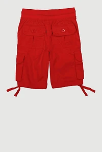 Little Boys Tie Hem Drawstring Cargo Shorts, Red, Size 6