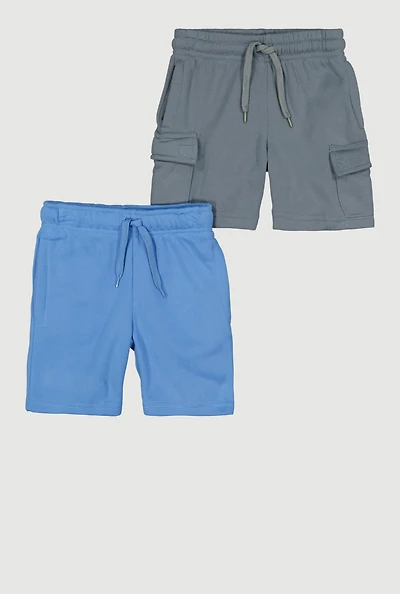 Little Boys Drawstring Waist Cargo Pocket Sweatshorts 2 Pack