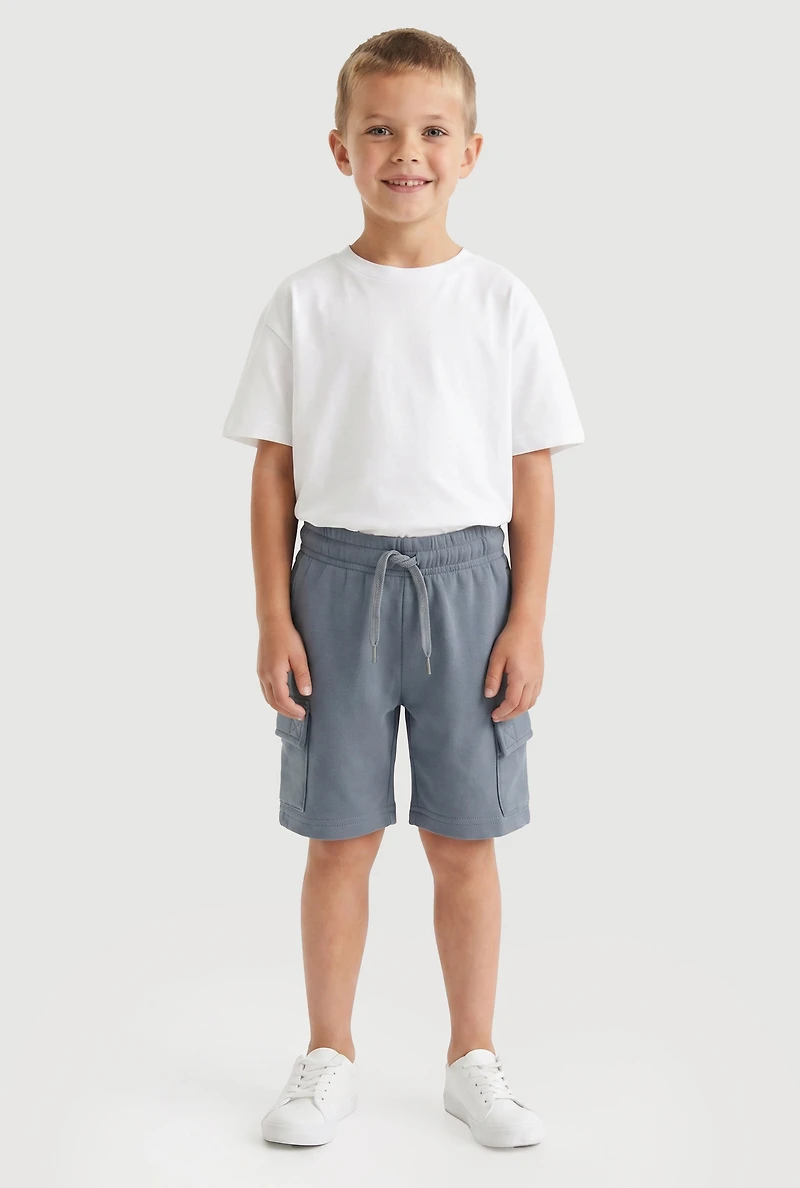 Little Boys Drawstring Waist Cargo Pocket Sweatshorts 2 Pack