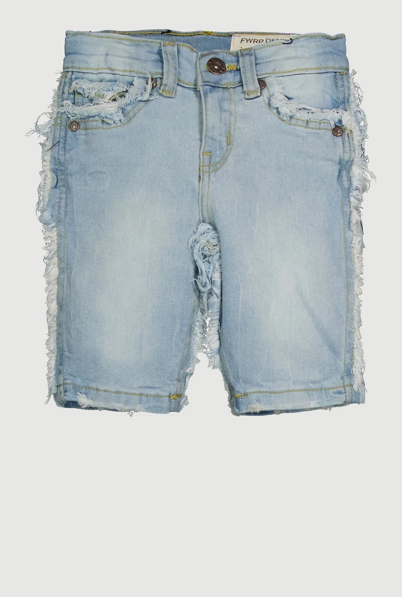 Little Boys Denim Frayed Trim Shorts, Blue, Size 6
