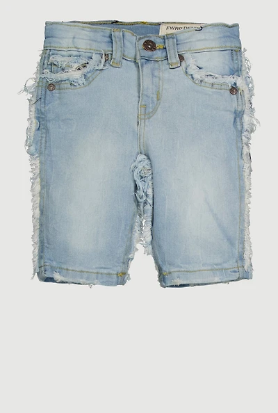 Little Boys Denim Frayed Trim Shorts, Blue, Size 6