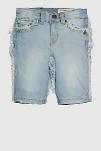 Little Boys Denim Frayed Trim Shorts, Blue, Size 6
