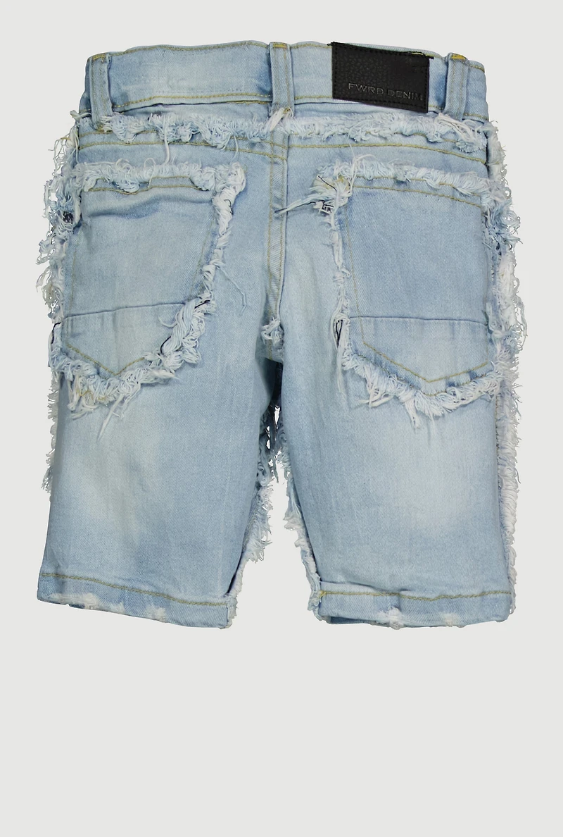 Little Boys Denim Frayed Trim Shorts, Blue, Size 6