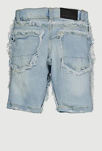 Little Boys Denim Frayed Trim Shorts, Blue, Size 6