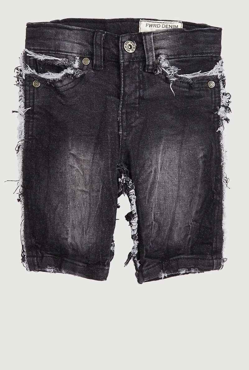 Little Boys Frayed Denim Bermuda Shorts, Black, Size 6