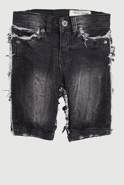 Little Boys Frayed Denim Bermuda Shorts, Black, Size 4