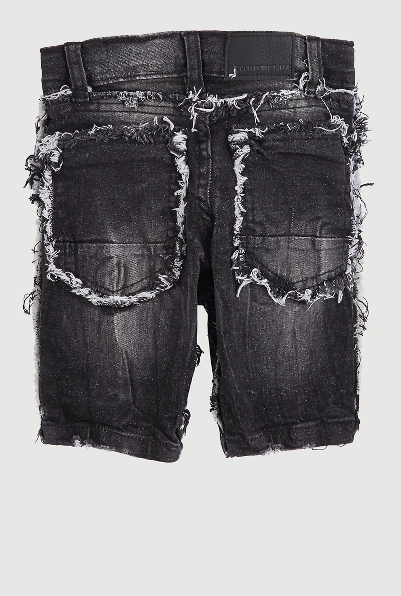 Little Boys Frayed Denim Bermuda Shorts, Black, Size 6