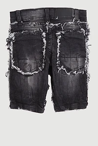 Little Boys Frayed Denim Bermuda Shorts, Black, Size 4