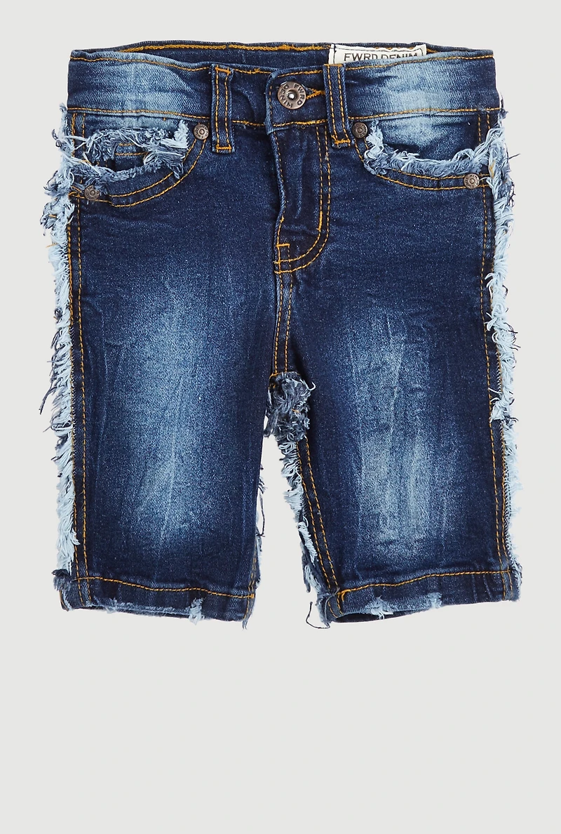 Little Boys Frayed Trim Denim Shorts, Blue,