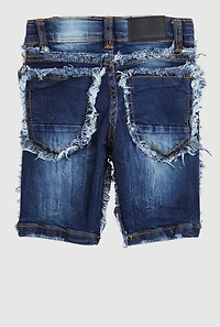 Little Boys Frayed Trim Denim Shorts, Blue, Size 5