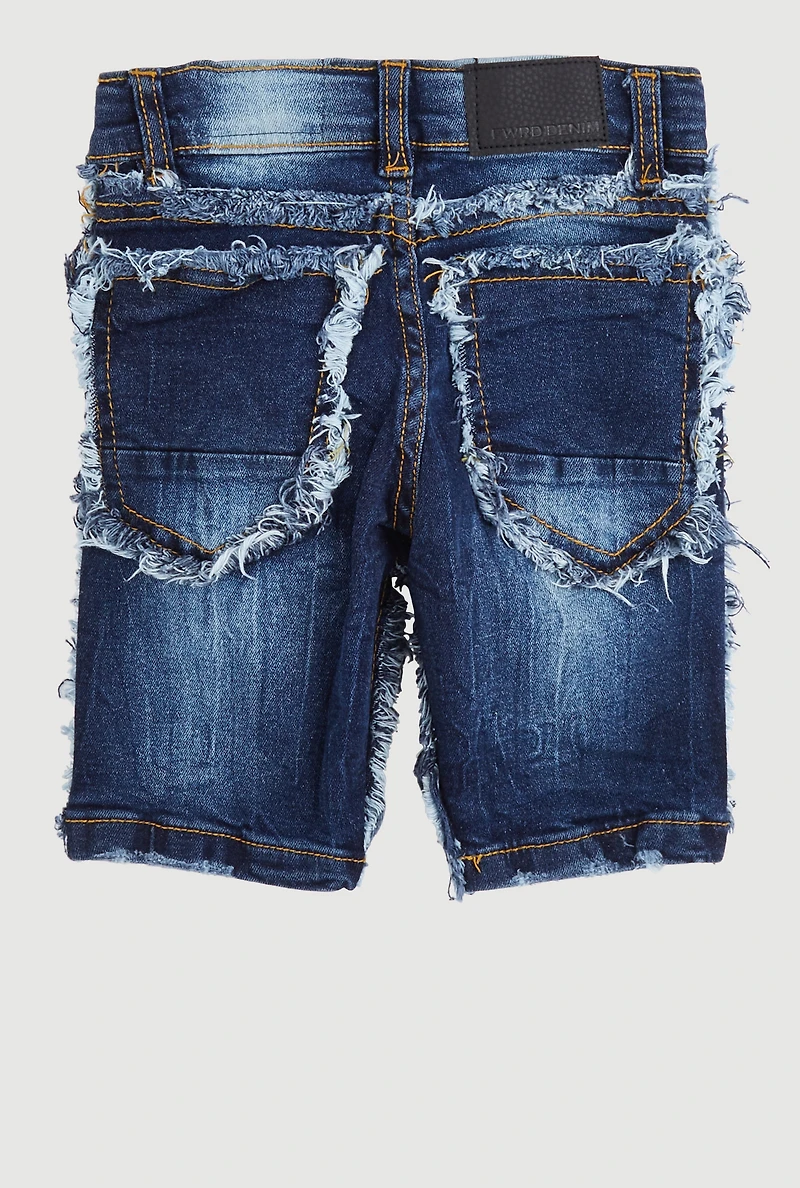 Little Boys Frayed Trim Denim Shorts, Blue,