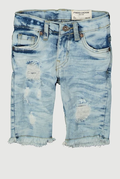 Little Boys Whiskered Distressed Denim Shorts, Blue, Size 5