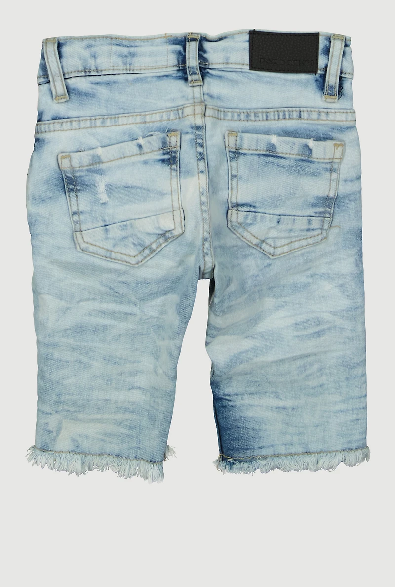 Little Boys Whiskered Distressed Denim Shorts, Blue, Size 5