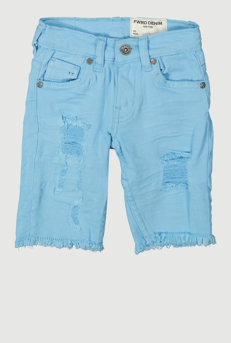 Little Boys Solid Frayed Distressed Denim Shorts, Blue,