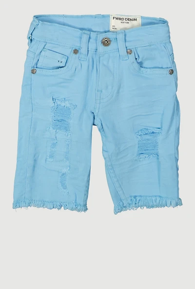Little Boys Solid Frayed Distressed Denim Shorts, Blue,