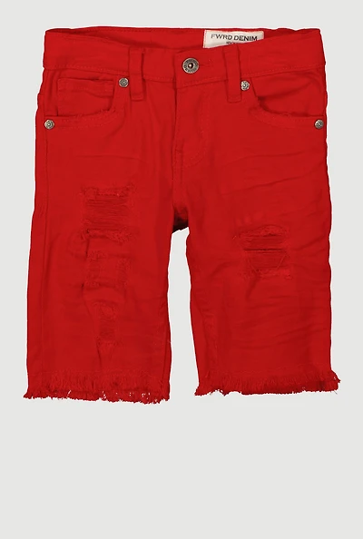 Little Boys Solid Distressed Denim Shorts, Red, Size 5