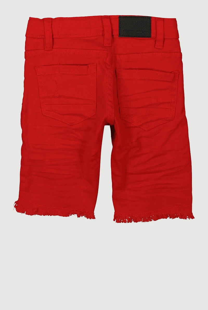 Little Boys Solid Distressed Denim Shorts, Red, Size 5
