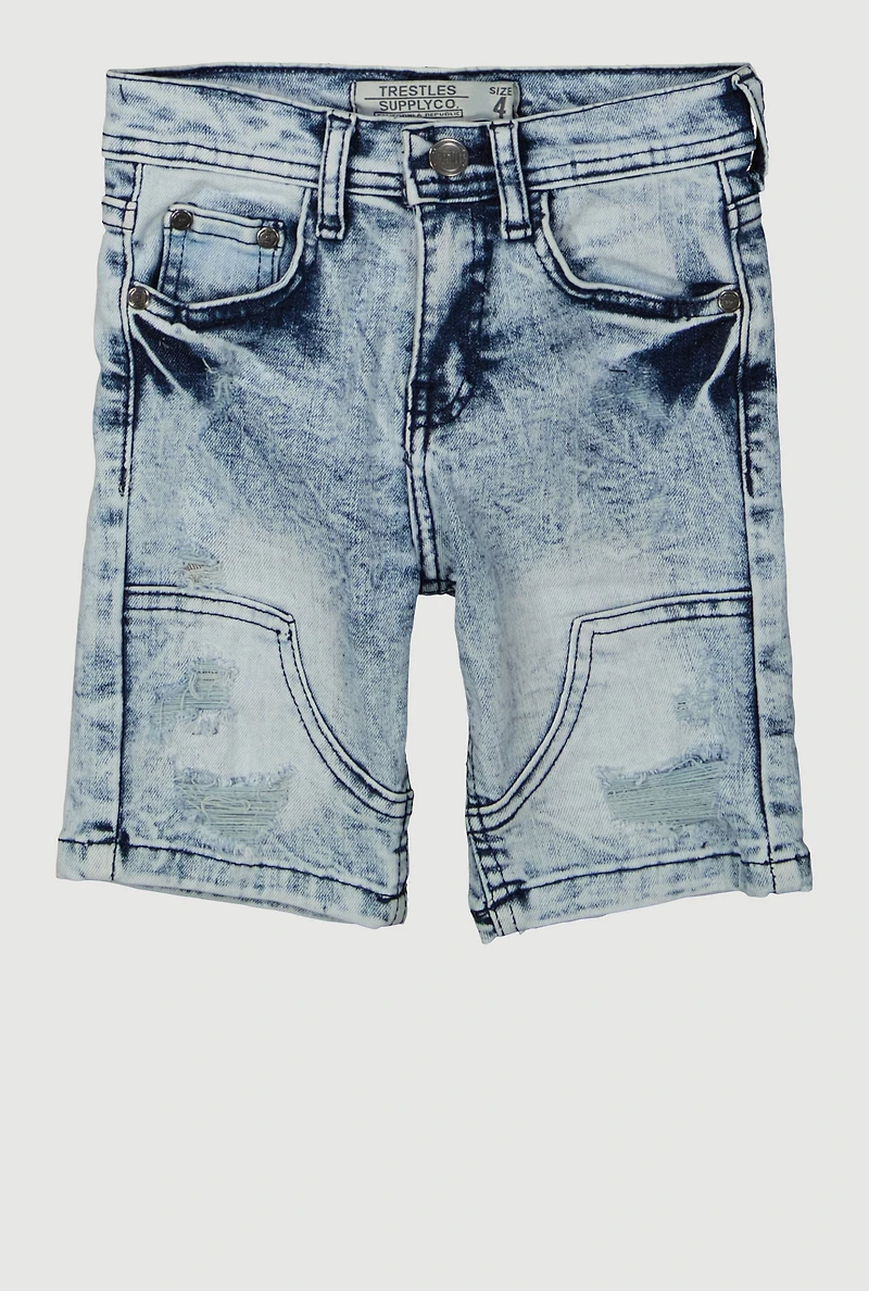 Little Boys Distressed Shorts, Blue, Size 5