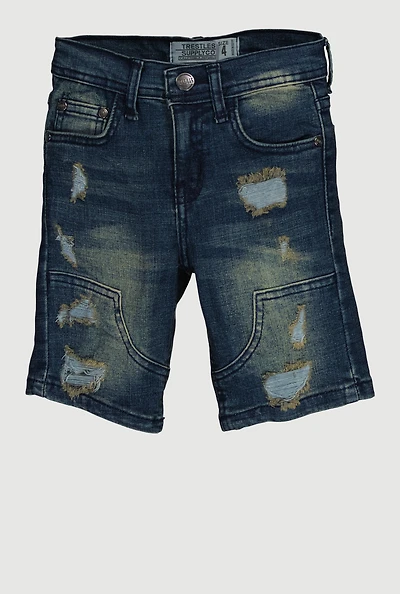 Little Boys Distressed Faded Denim Shorts, Blue, Size 6
