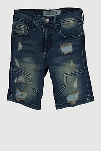 Little Boys Distressed Faded Denim Shorts, Blue, Size 6