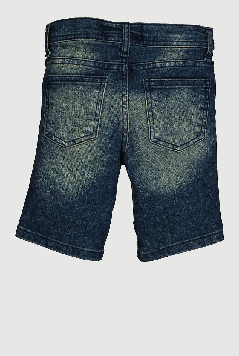 Little Boys Distressed Faded Denim Shorts, Blue, Size 6