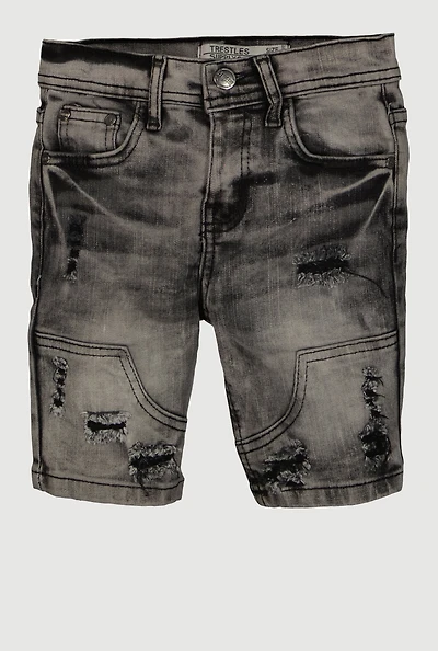 Little Boys Mineral Wash Distressed Shorts, Black,
