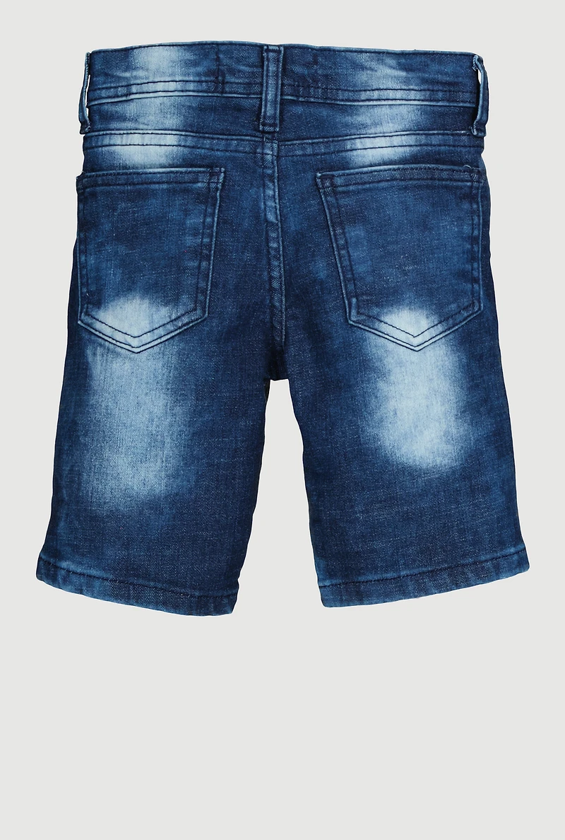Little Boys Distressed Whiskered Denim Shorts, Blue, Size 4