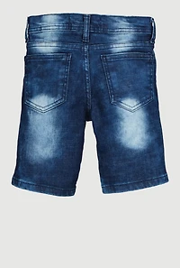 Little Boys Distressed Whiskered Denim Shorts, Blue, Size 4